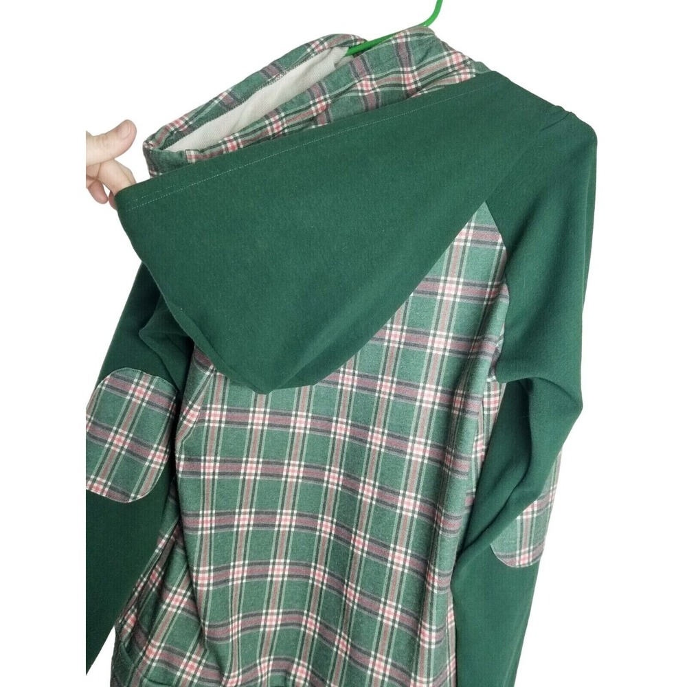Michelle Mae Sweater green plaid Asymmetrical double hood size Medium - Picture 14 of 16